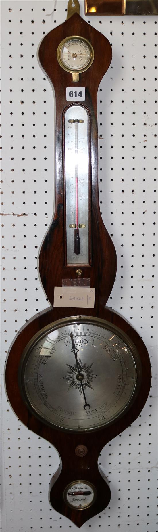 Victorian rosewood-cased banjo barometer, with thermometer, hygrometer & spirit level